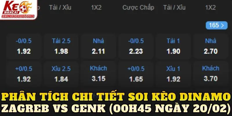 Phân tích chi tiết soi kèo Dinamo Zagreb vs Genk (00h45 ngày 20/02)
